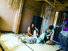 Bondage Sesion With Two Girls And Two Rigger - Tattoo Dreadlocks Shibari