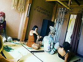 Bondage Sesion With Two Girls And Two Rigger - Tattoo Dreadlocks Shibari