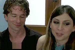 Brown haired tranny fucks handcuffed guy