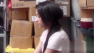 Brunette gets her pussy fucked hard when caught shoplifting