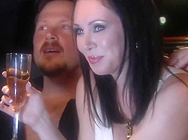 Brunette is about to have her first threesome in the limo, in the middle of the night