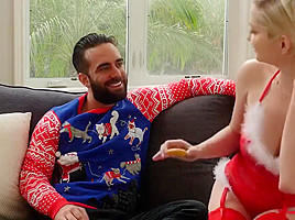 Busty Blonde Gives Christmas Gift Every Man Wants