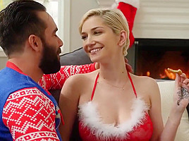 Busty Blonde Gives Christmas Gift Every Man Wants
