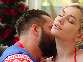 Busty Blonde Gives Christmas Gift Every Man Wants