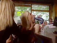 Busty blondes made crawl in public