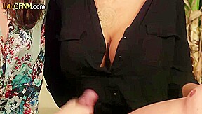 CFNM busty femdom MILFS sucking guy cock in group action