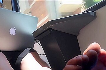 Candid closeup of blonde feet on train 25
