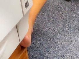Candid stinky soft feet on work two