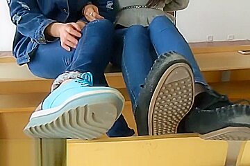 Chinese students 18+ show their nylon feet classroom