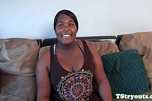 Chubby Casting Tgirl Cocksucks While Wanking