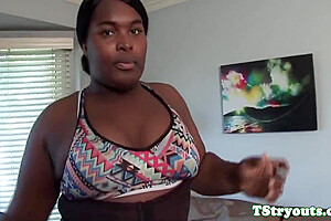 Chubby Casting Tgirl Cocksucks While Wanking