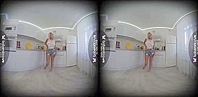 Cindy Key With Big Boobs Plays With A Toy In Her Kitchen