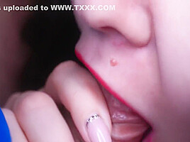 Close-up Red Lips Blowjob, Tongue Play And Oral Creampie 8 Min - Kate Rehi