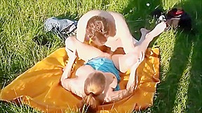 Couple in love have outdoor fun