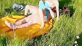 Couple in love have outdoor fun