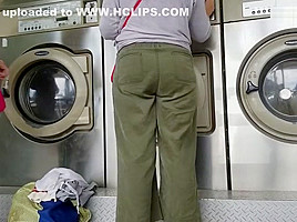 Creep Shots girl next door type at laundry room nice ass