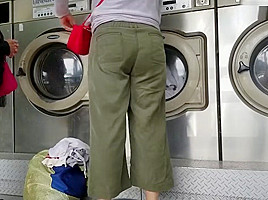 Creep Shots girl next door type at laundry room nice ass