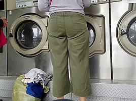 Creep Shots girl next door type at laundry room nice ass
