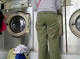 Creep Shots girl next door type at laundry room nice ass