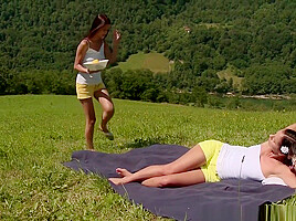 Cute Lesbian Couple Outdoors Fun