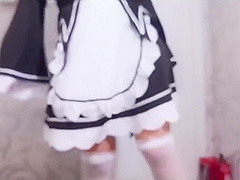 Cute asian maid cosplay riding dildo