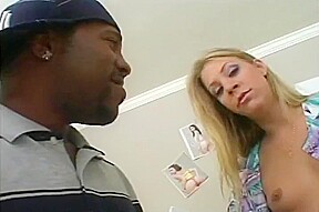 Cute blonde slut takes huge black cock in all her holes