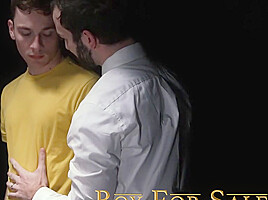 Cute slave boy struggles to take enormous raw DILF dick