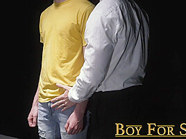 Cute slave boy struggles to take enormous raw DILF dick