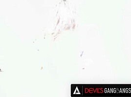 DEVILS GANGBANGS - Pretty Ebony Ashley Pink Gets DP And Gangbanged And Gets Hot Cum On Her Face
