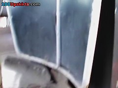 Delightsome upskirt beauty in a dark suit