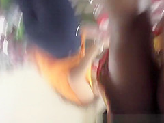 Ebony gir upskirted in the supermarket