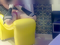 Erotic Chair, Fucking The Mouth And The Pink Pussy Of The Naughty Girl Dressed As A student 18+