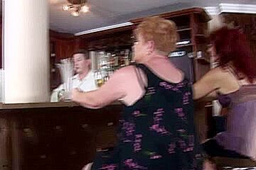 Excited grannies fuck at the bar