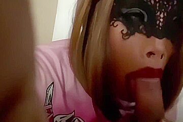 Female Masker Sissy Sucking Big Uncut Cock