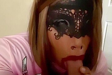 Female Masker Sissy Sucking Big Uncut Cock