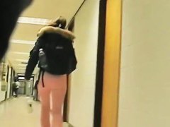 Fitty in tight pink pants walking from the gym street candid ass