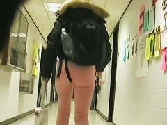 Fitty in tight pink pants walking from the gym street candid ass