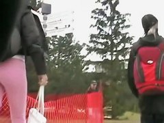 Fitty in tight pink pants walking from the gym street candid ass