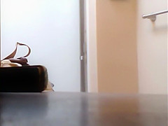 Flat teen 18+ girl spied as she wipes off