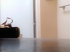 Flat teen 18+ girl spied as she wipes off
