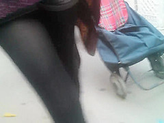 Following a sexy girl with hot stockings