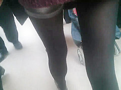 Following a sexy girl with hot stockings