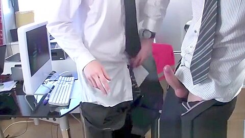 Gay colleagues sucking and banging in office after work