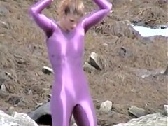 Girl in spandex costume on the candid street video 08d