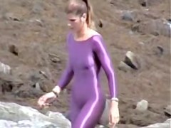Girl in spandex costume on the candid street video 08d