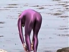 Girl in spandex costume on the candid street video 08d