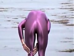 Girl in spandex costume on the candid street video 08d