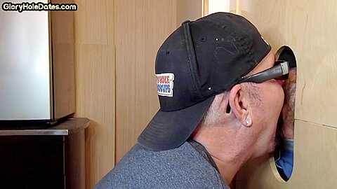 Gloryhole amateur DILF facial jizzed after BJ and HJ action