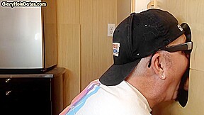Gloryhole amateur DILF sucks rod with his hungry mouth