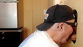 Gloryhole amateur DILF sucks rod with his hungry mouth